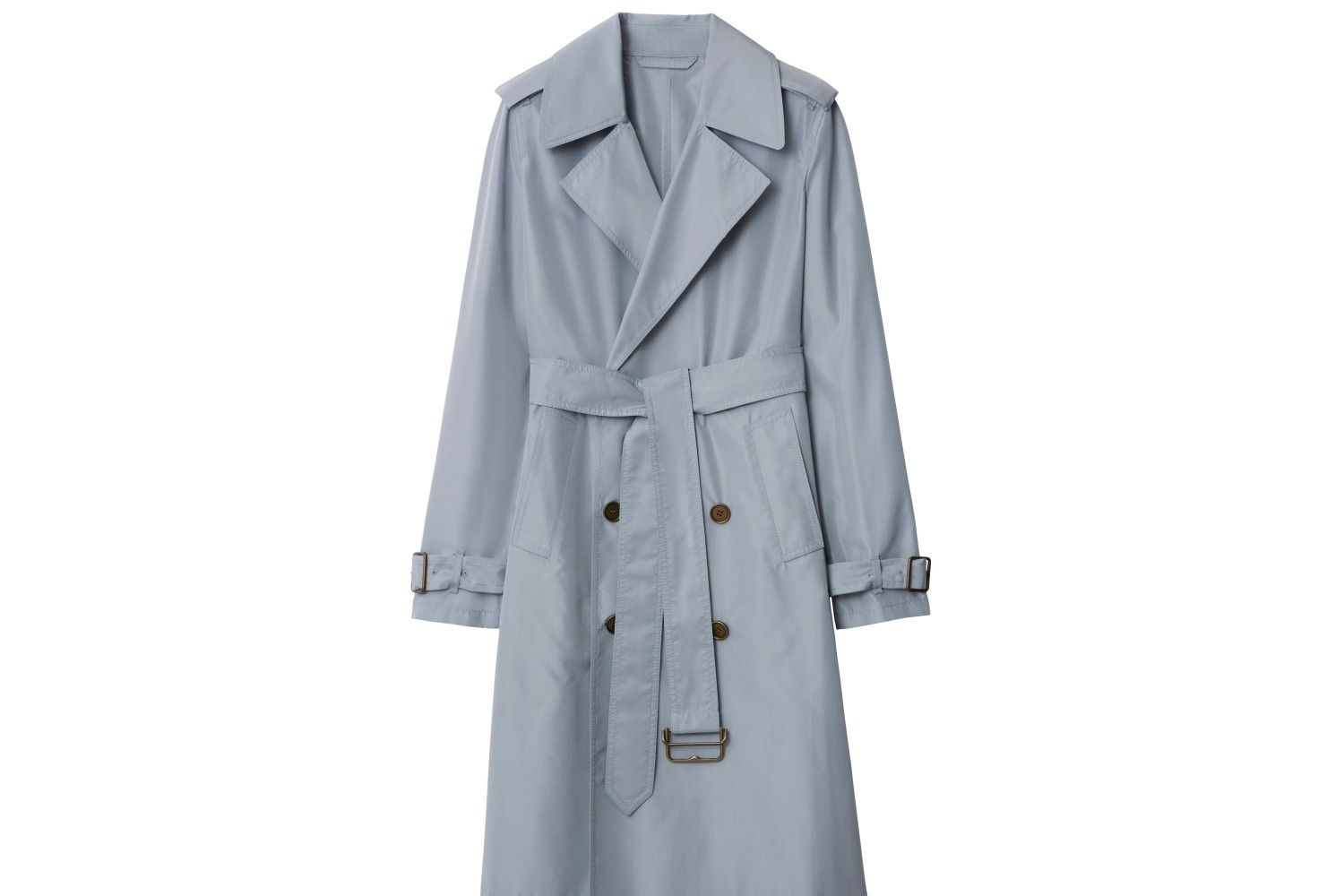 バーバリー“淡いブルー”のシルクトレンチコートやショートジャケット