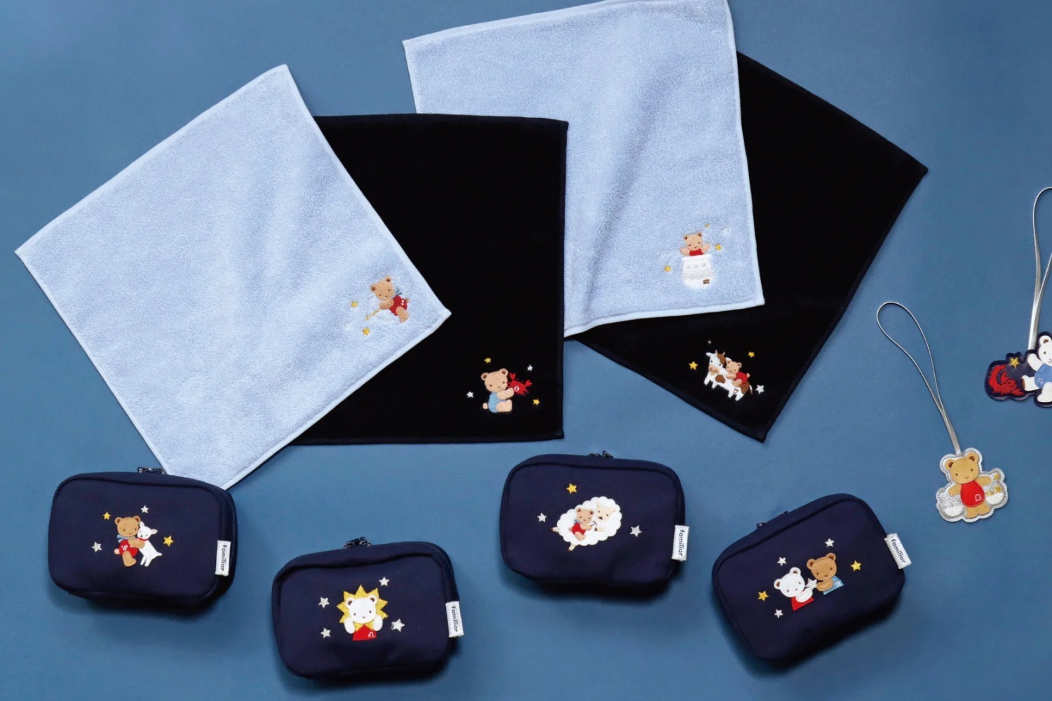 ファミリア「12星座」モチーフのお守り雑貨、“クマちゃん刺繍入り