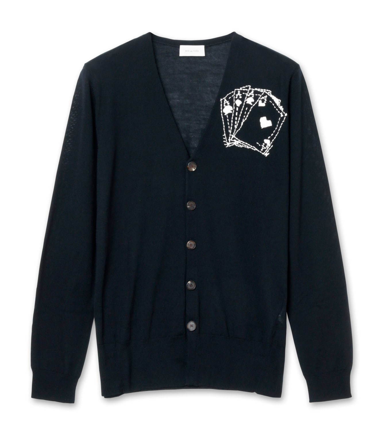 ベッドフォードのリステア限定カーディガン、タトゥー風トランプや蜘蛛