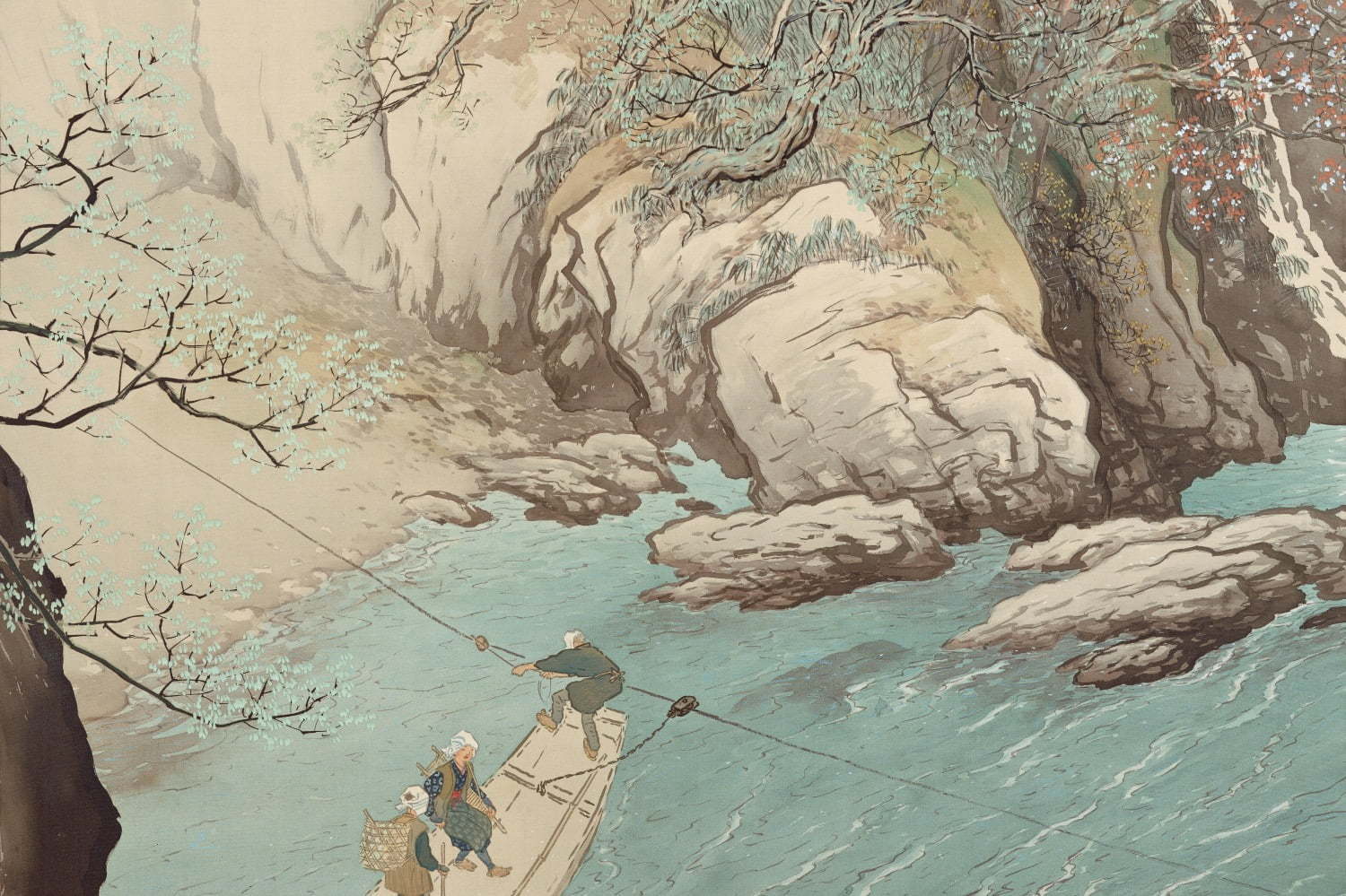 日本画 山と川の風景 160cm x 90cm 日本画 山と川の風景 160cm x 90cm