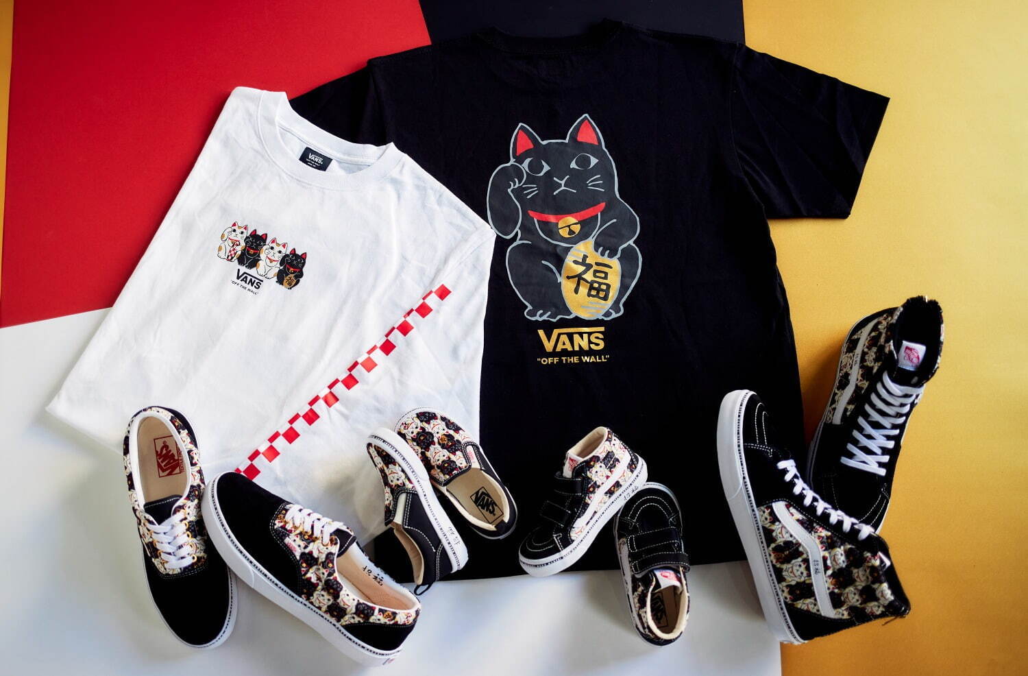 VANS「招き猫」柄の縁起物スニーカー、“招福”ロゴを配して