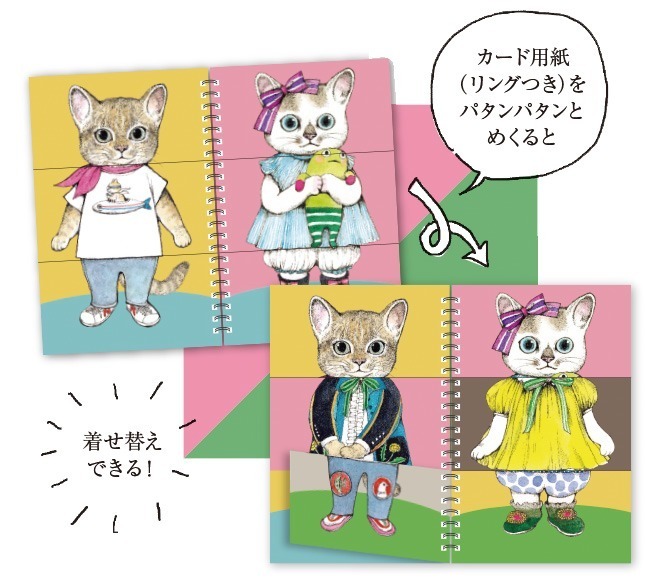 ヒグチユウコの仕掛け絵本『ファッションマジック』“ねこの洋服を自由