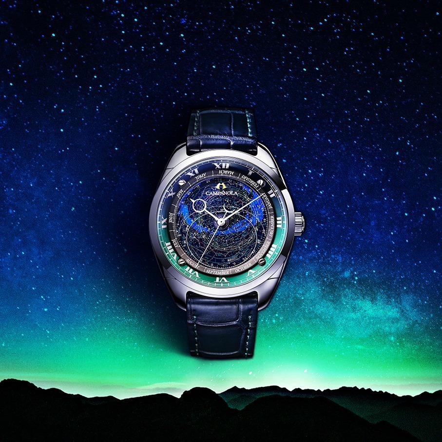 カンパノラの星座盤付き腕時計「コスモサイン」20周年モデル、“薄明”の