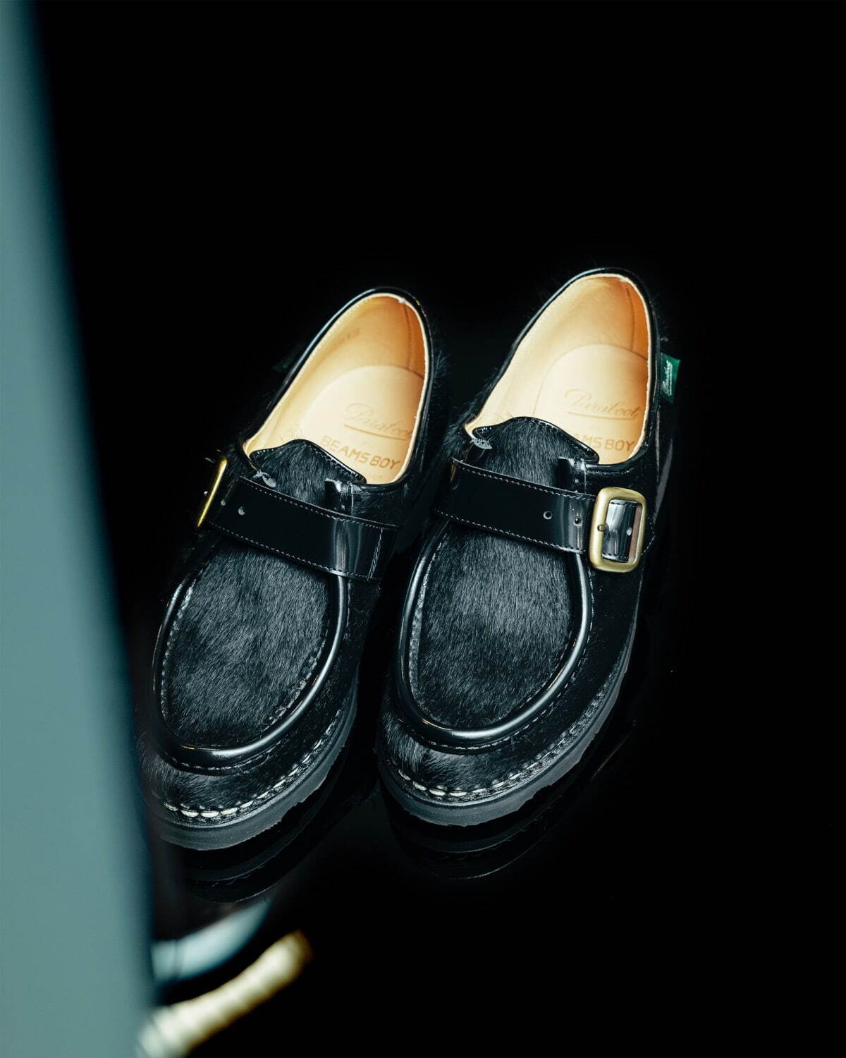 パラブーツのビームス ボーイ別注シューズ、ハラコ調素材にガラス