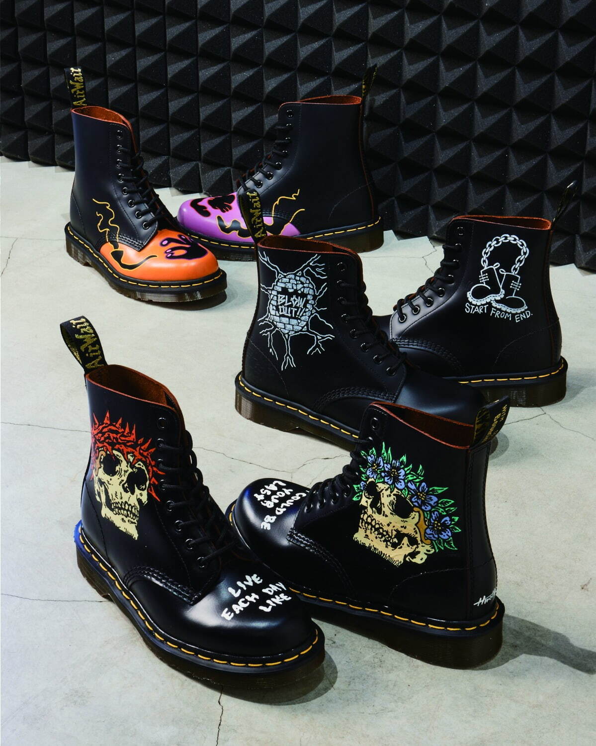 ドクターマーチン×5名のアーティスト、8ホールブーツ＆3ホールシューズ