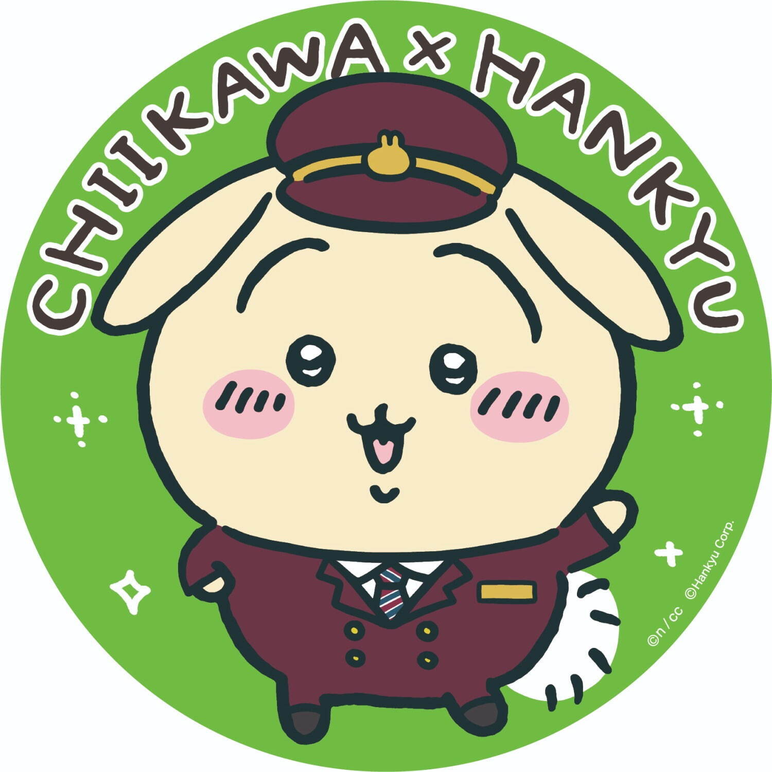 写真24/39｜「ちいかわ×阪急電車」マルーンカラーの制服を着たハチワレ