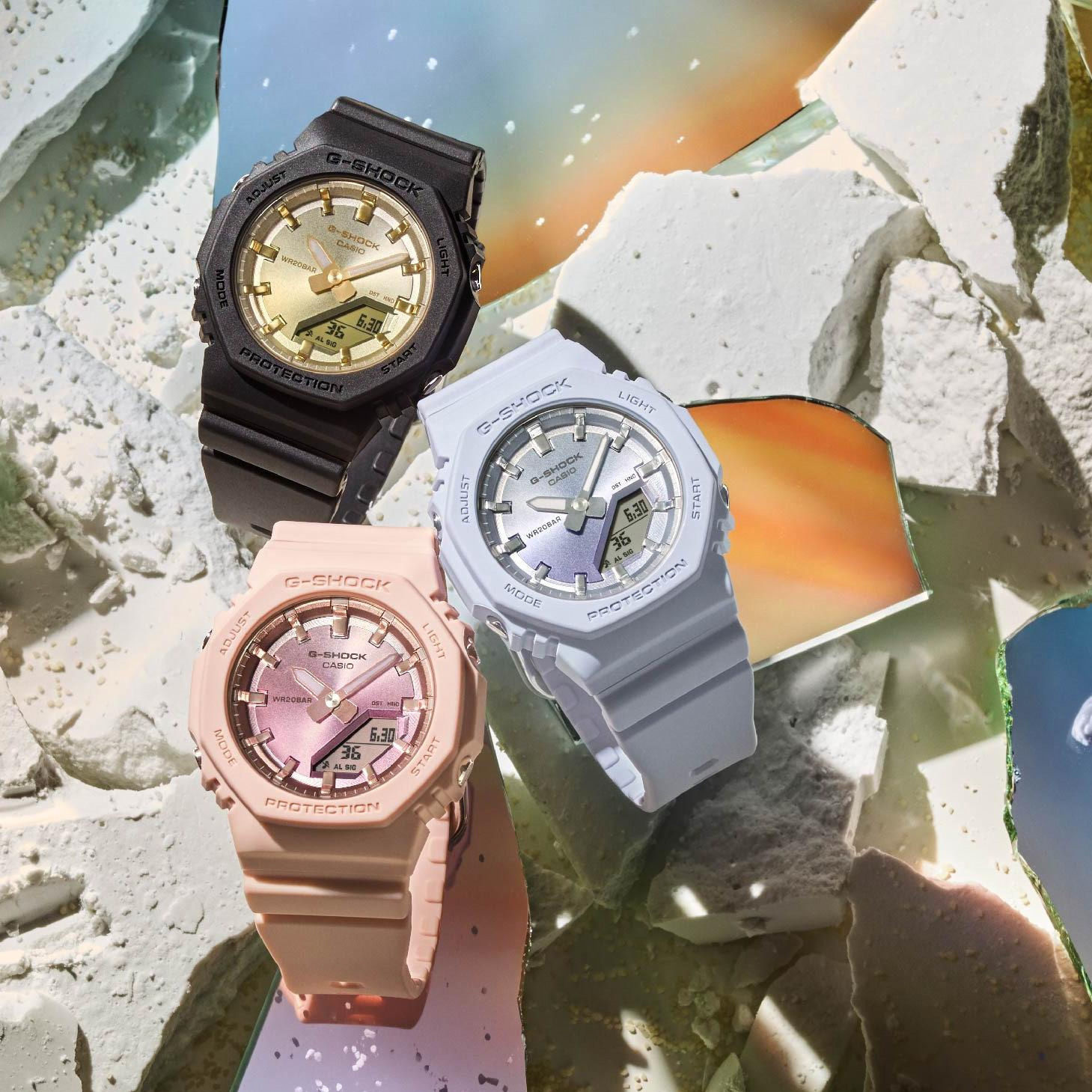 G-SHOCK“八角形”ユニセックス腕時計「GMA-P2100」新色、夕日着想の