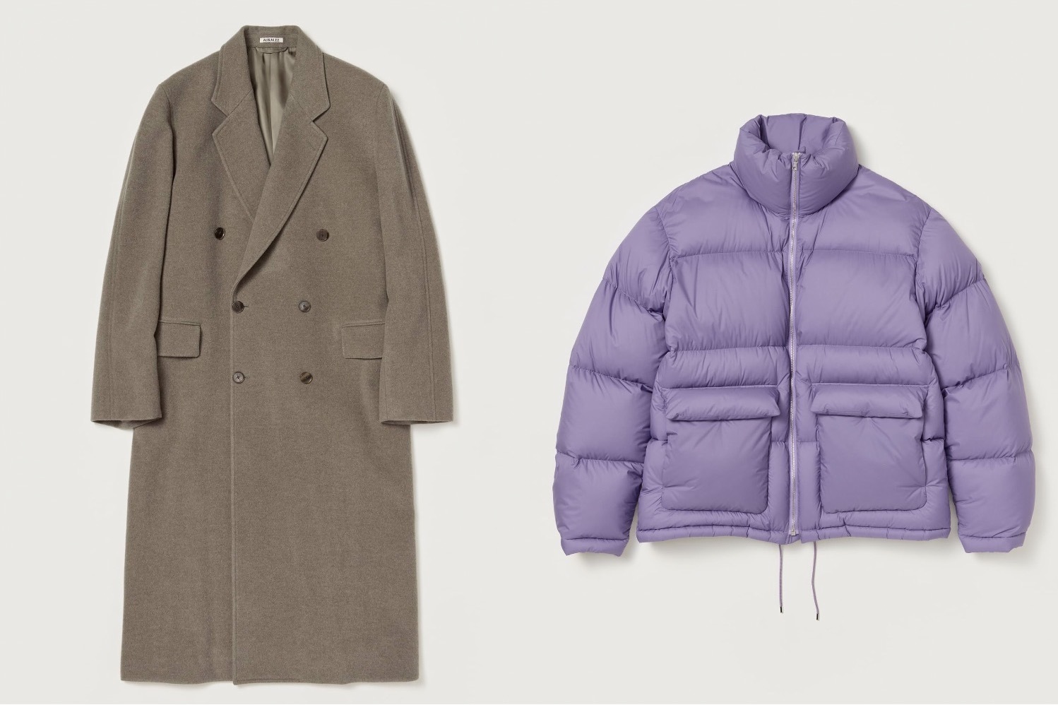 オーラリー25年秋冬メンズアウター、“翡翠カラー”のダウンジャケット