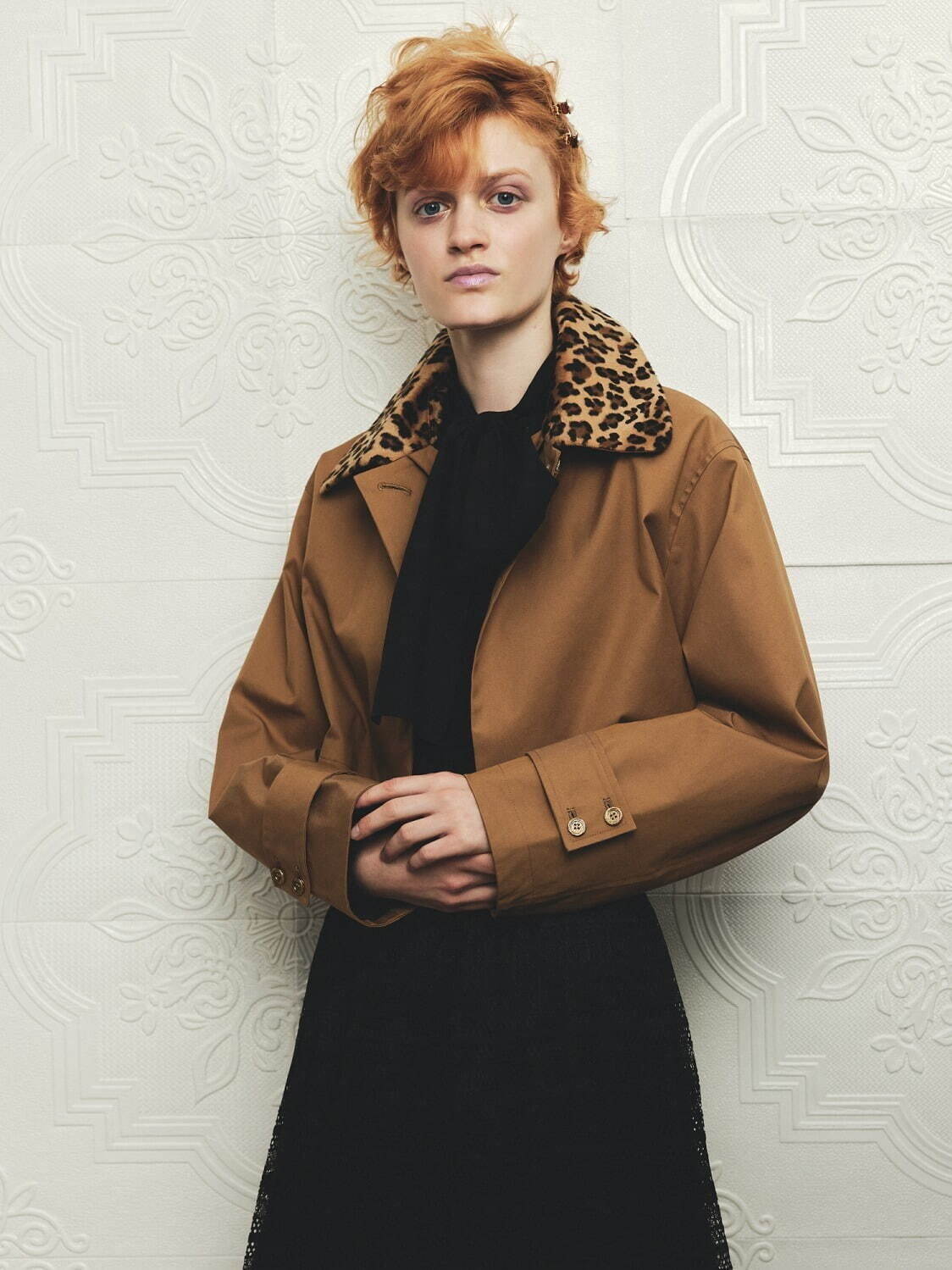 ミュベール“レオパード柄の襟付き”4WAYトレンチコート＆ふんわりフリル