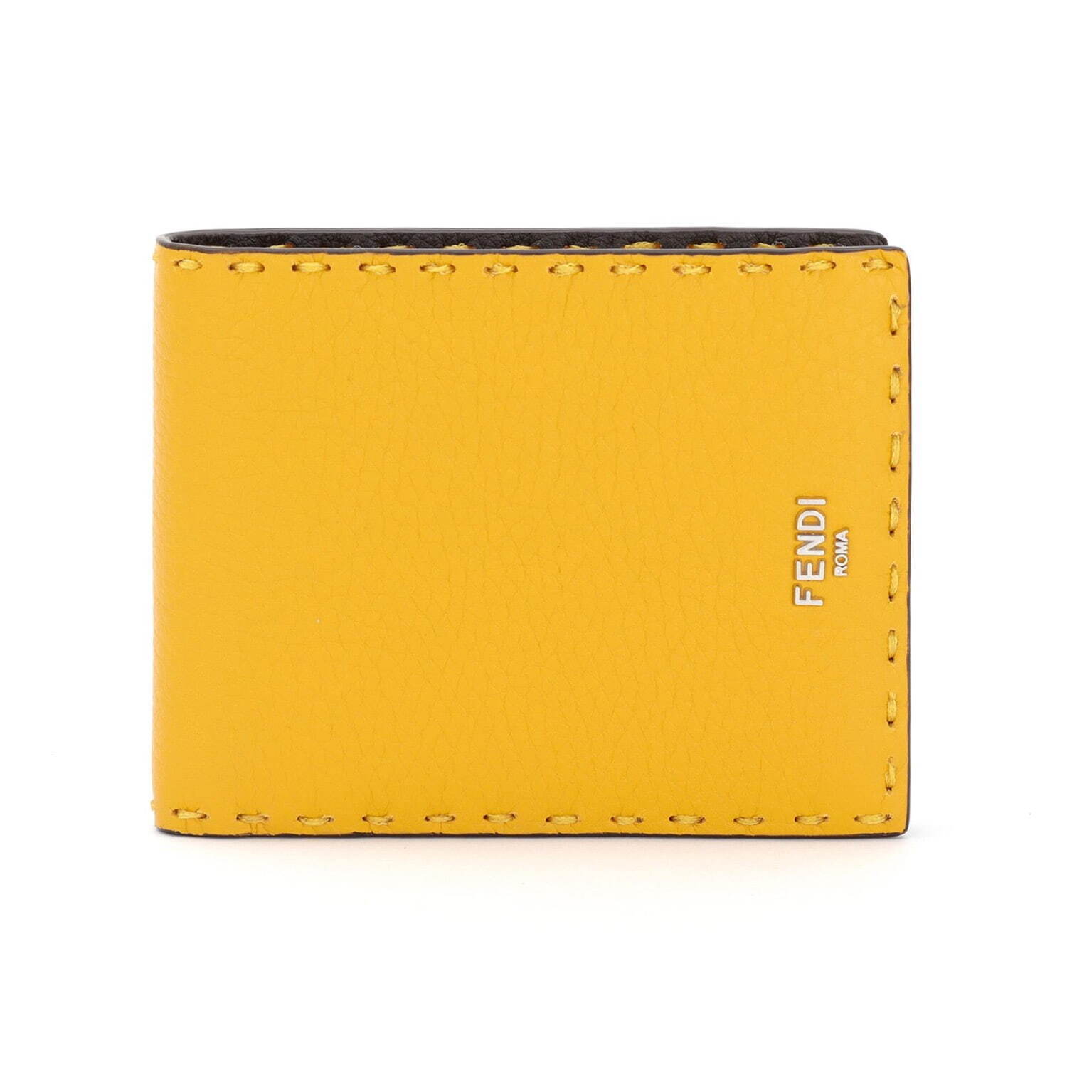 フェンディ“鮮やかイエロー”のメンズ財布、“セレリア”ステッチ入りの二