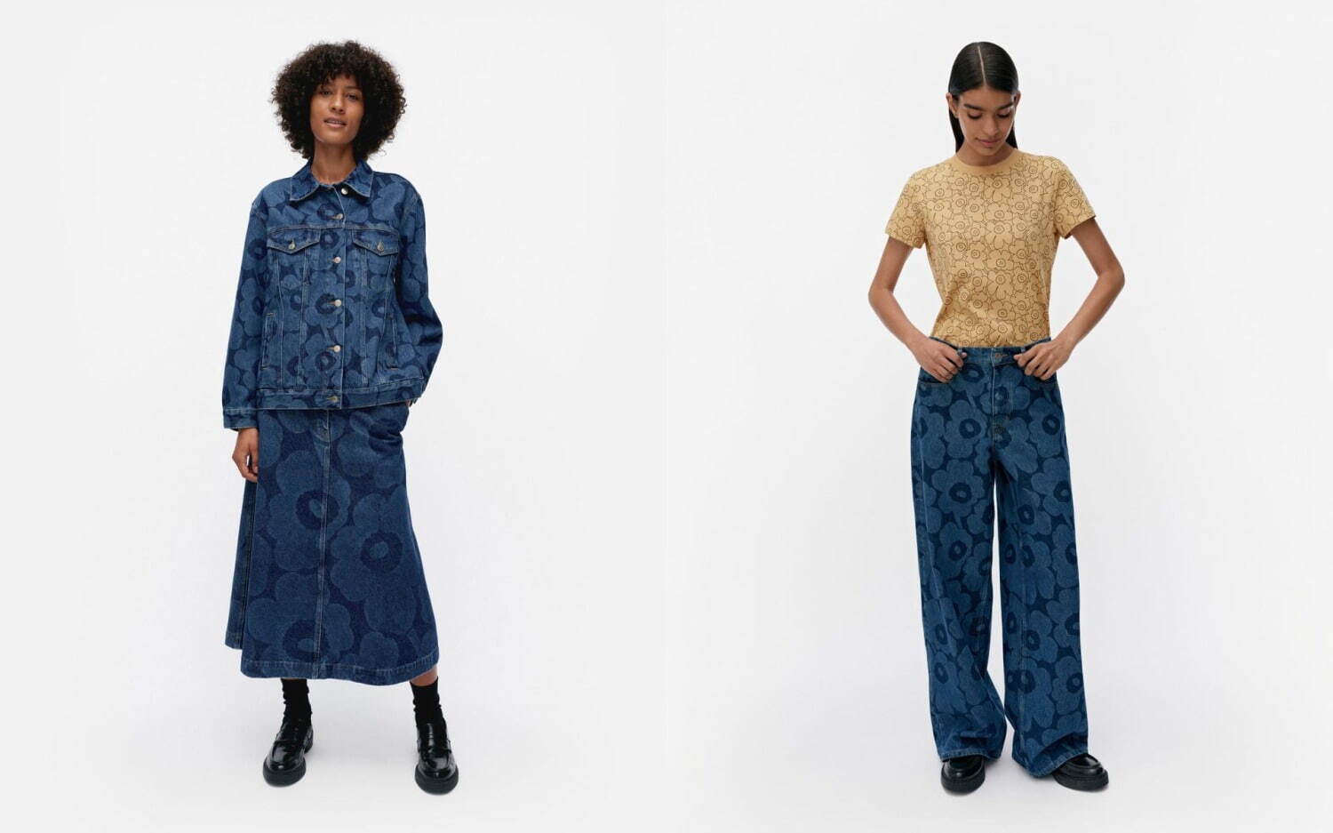 マリメッコ25年春の新作「マリデニム」ウニッコ花柄デニムパンツ＆A