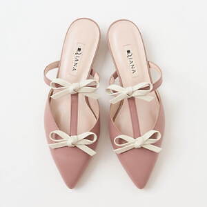 未使用級✨DIANA 千鳥柄 Tストラップ ミュール プチリボン ローヒール