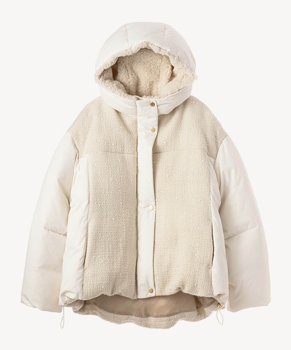 ミュベール24年秋冬アウター、立体的なたんぽぽが咲くファージャケット