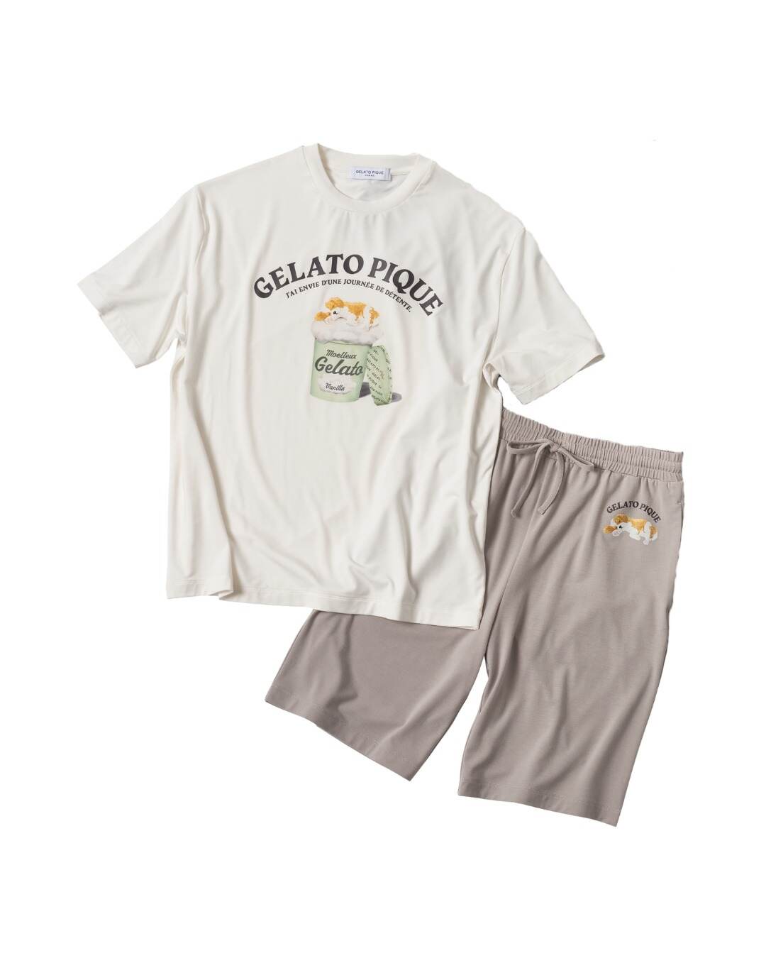 ジェラート ピケ オム「すやすや眠る子犬」ルームウェア、ひんやり冷感