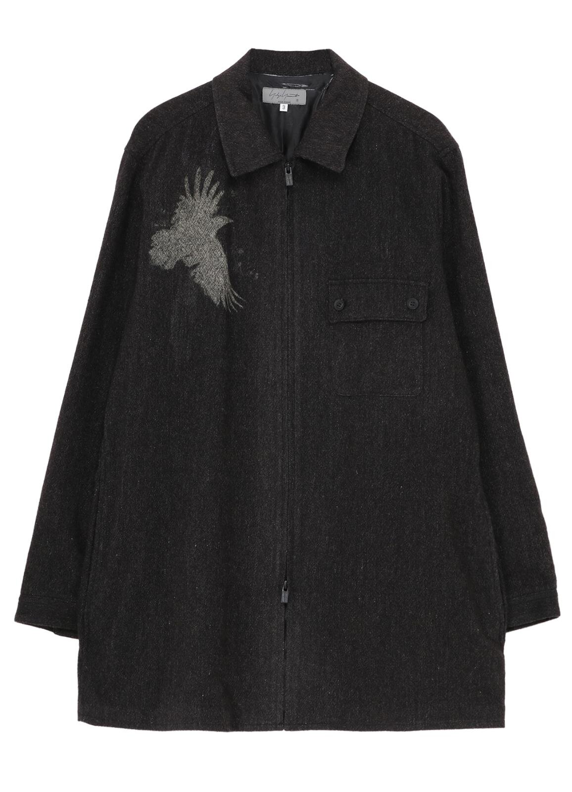 ヨウジヤマモト“翼を広げるカラス”プリントのウールコート＆手描き