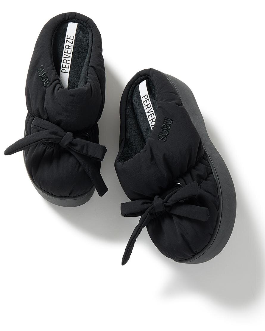 パーバーズ×スブの冬サンダル、ふっくらリボン＆“切りっぱなし”小花柄