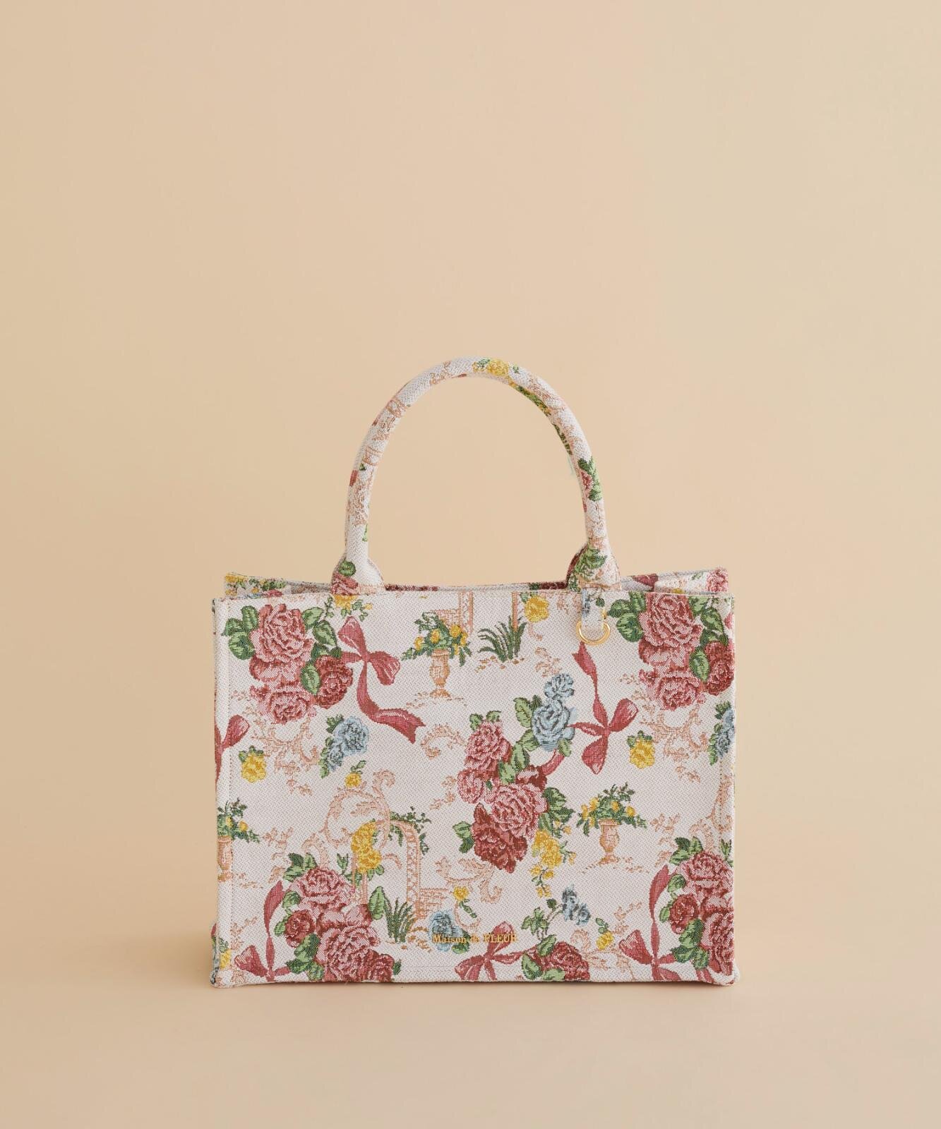 メゾン ド フルール“花と赤いリボン”のゴブラン織りトートバッグ