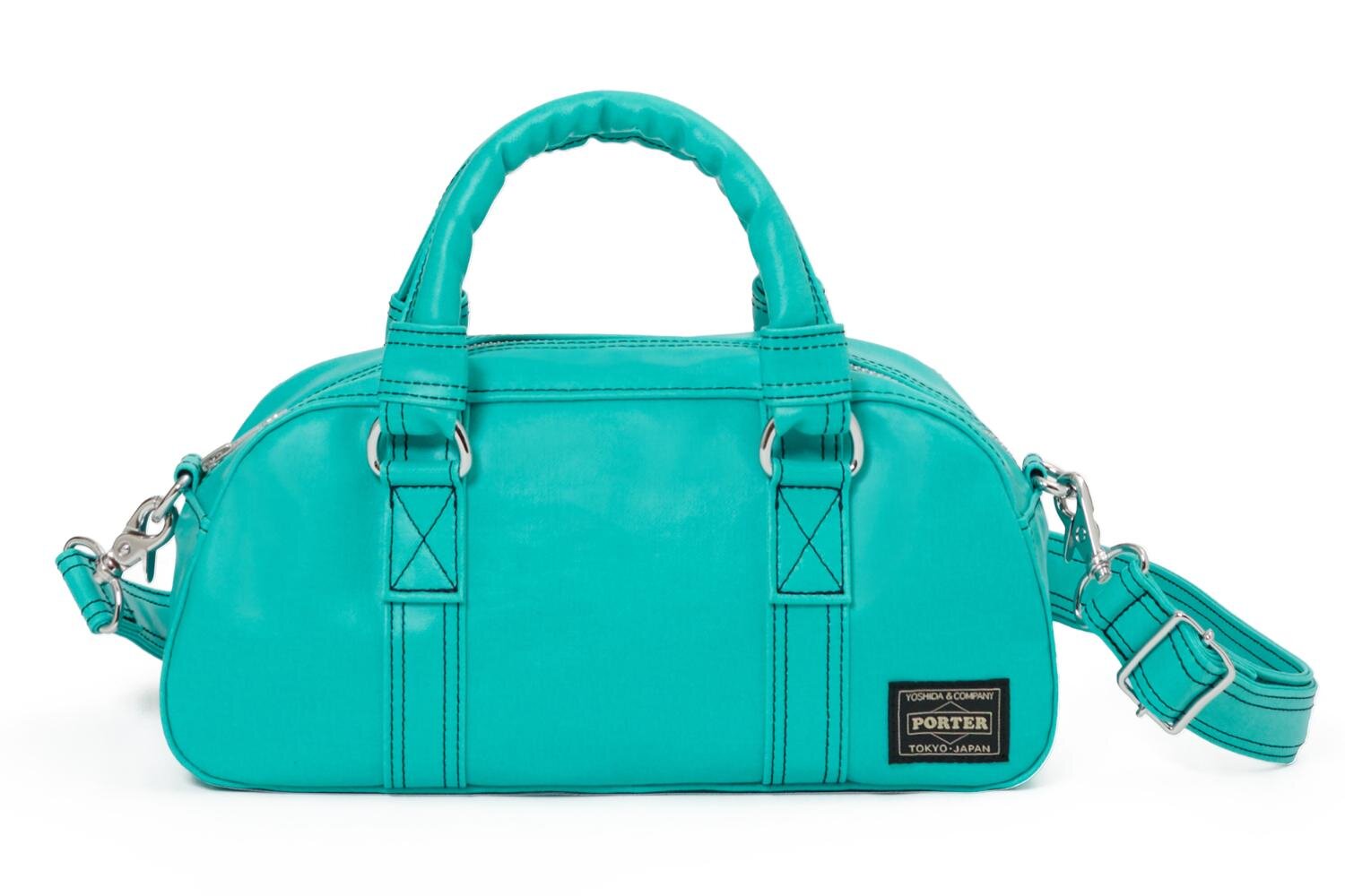 ポーター“ターコイズカラー”の限定キャンバスバッグ、丸みミニボストン