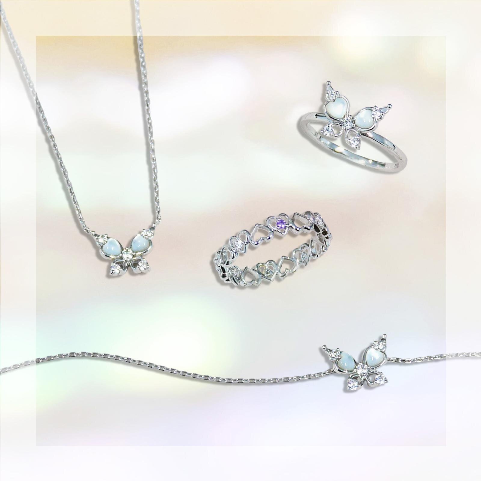 アナ スイ“シルバー蝶”ジュエリー、ハート型白蝶貝の羽きらめくリング