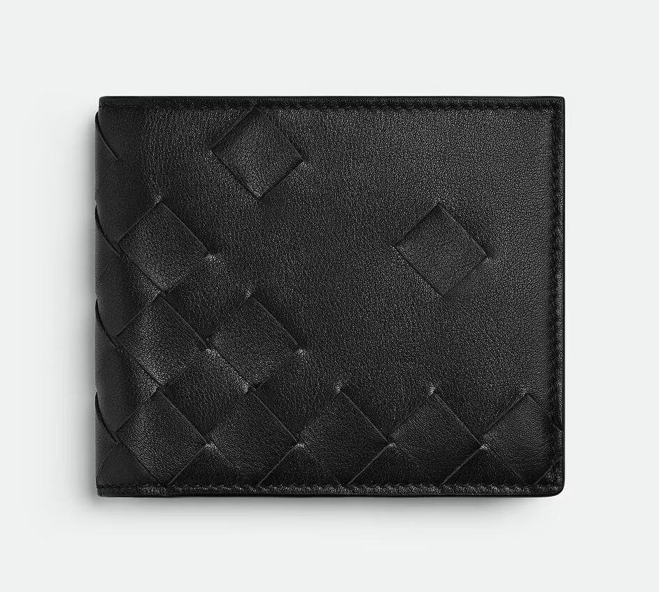 ボッテガ・ヴェネタのレザー財布、編み込み“イントレチャート風”加工