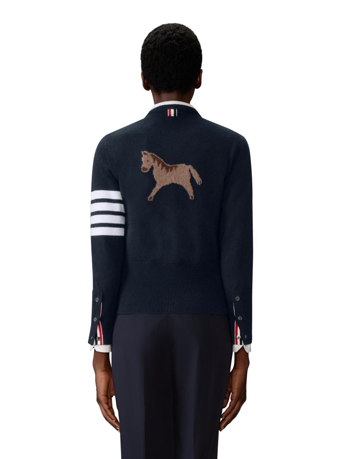 トム ブラウン”馬”散りばめたストライプシャツ、リボンタグ付きレザー