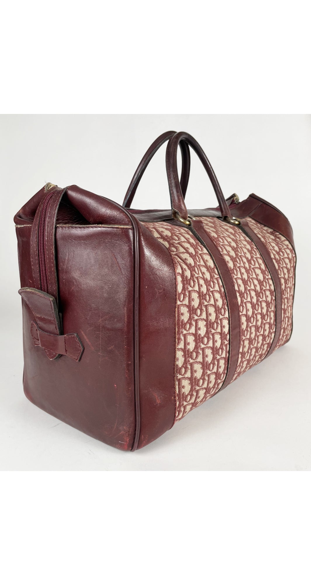 Christian Dior 1970s Burgundy Trotter Canvas Leather Trim Travel