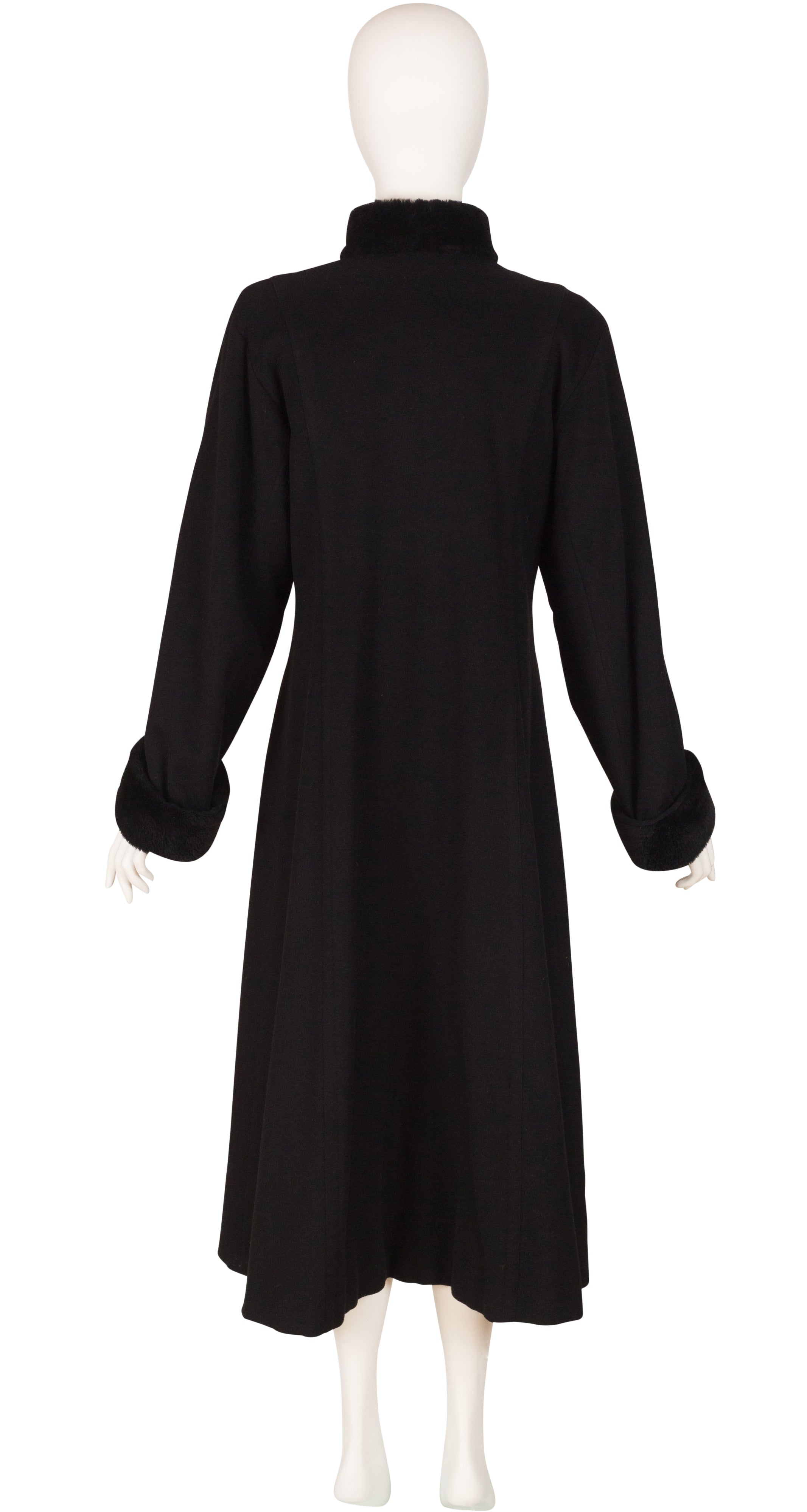 Yves Saint Laurent 1980s Vintage Black Cashmere Fur Trim Double