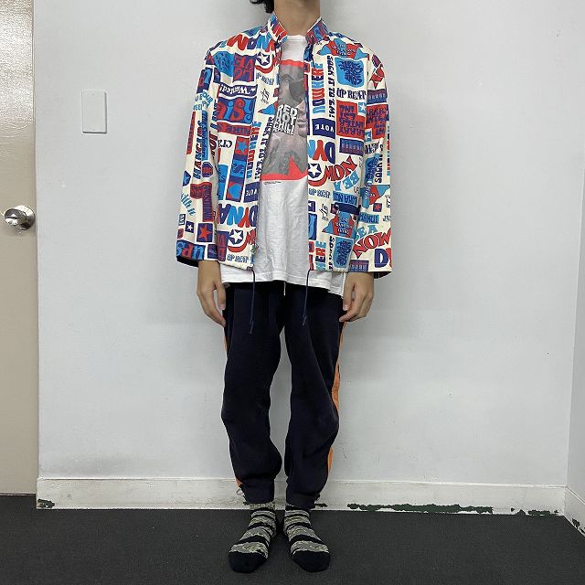 60年代 70年代 総柄 モンスター柄 コットン ノーカラージャケット