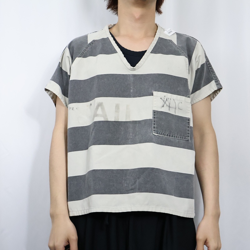 囚人 プルオーバーシャツ Vネック ボーダー柄 │ヴィテージ古着屋Feeet