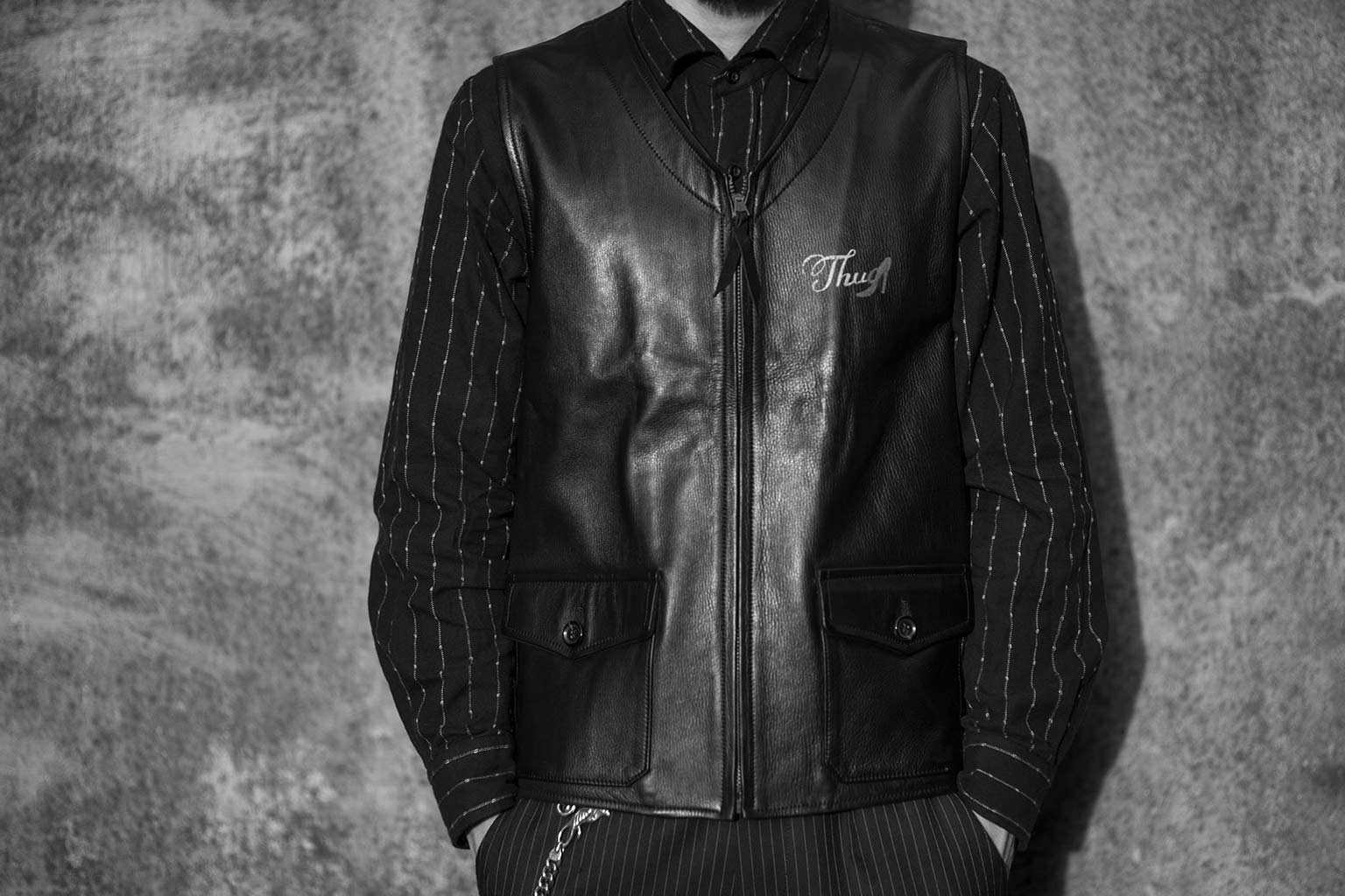 GANGSTERVILLE ギャングスタービル/THUG VEST COWHIDE BLACK GANGSTERVILLE