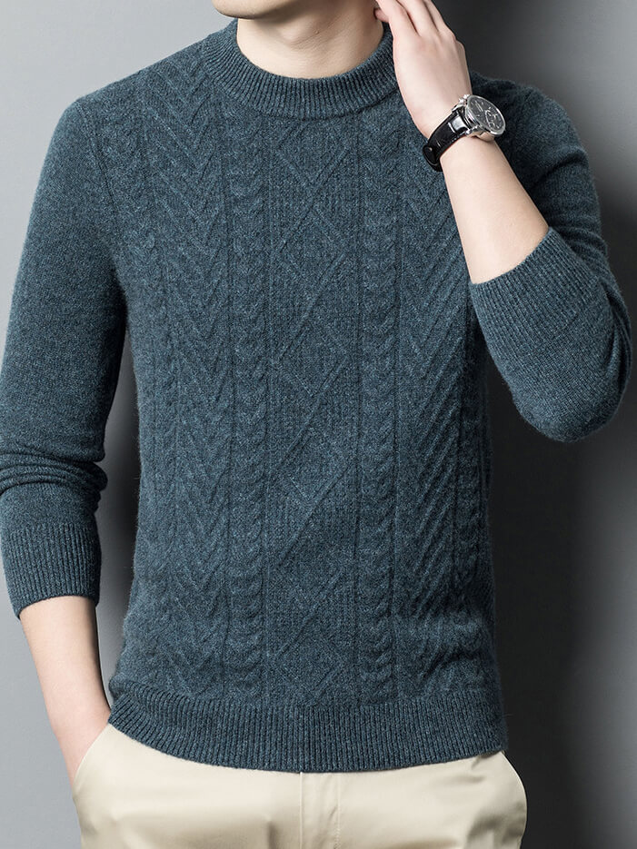 Classic Cable-Knit Mock Neck Cashmere Sweater for Men [MS028