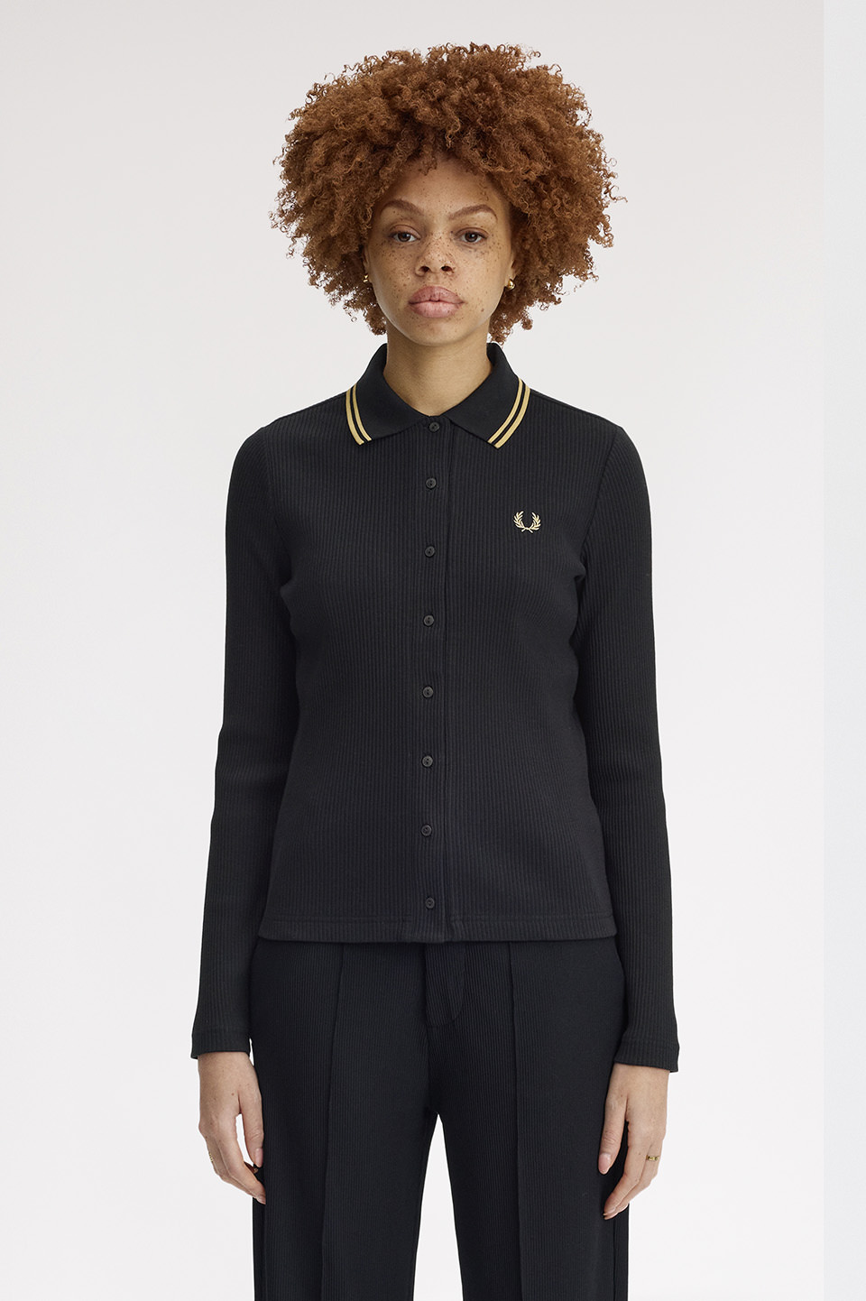 Button Through Rib Polo Shirt(8 102：BLACK): | FRED PERRY JAPAN