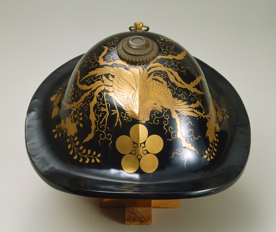 江戸期 竹編黒漆 陣笠 家紋入 侍具 時代武具 甲冑装具 漆塗 古民具 古