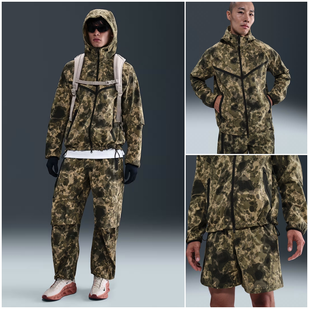 NIKE TECH “カモ柄 ルーズフィットパンツ & ジャケット & ショーツ”が