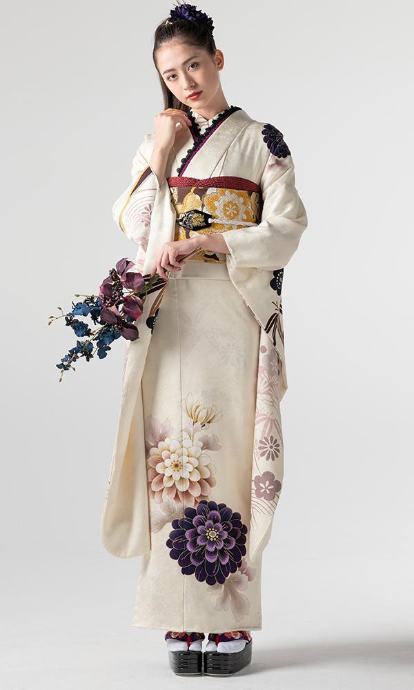 白地に白紫の大輪振袖｜振袖大好き 【菊京屋】振袖レンタル 成人式 神戸市