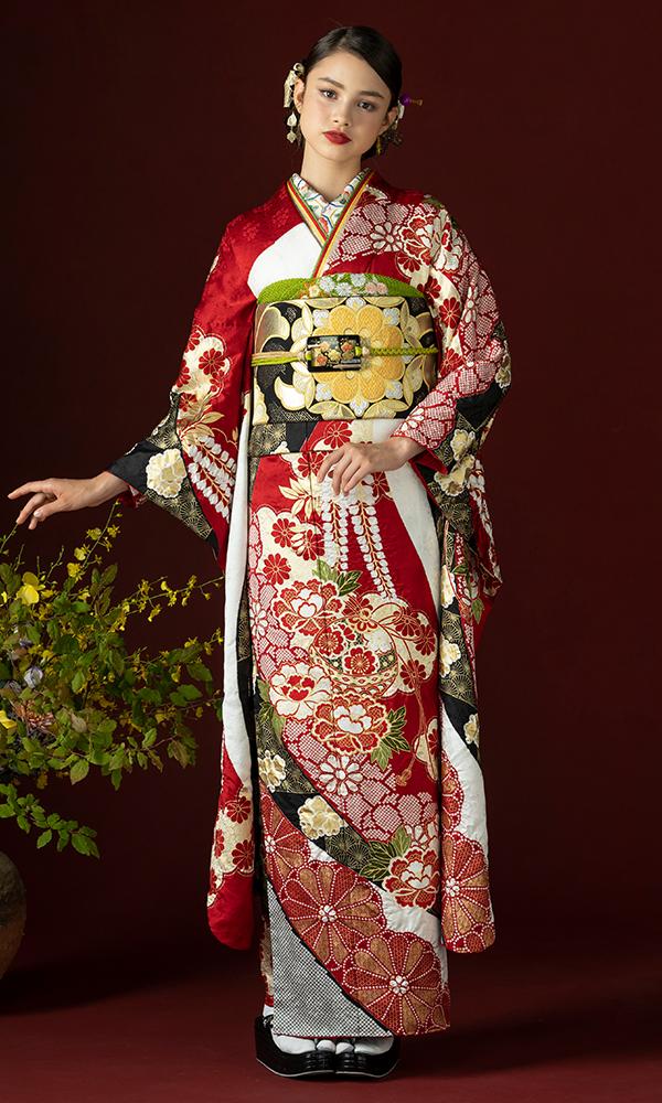 金彩入り手絞り友禅/赤｜伝統古典 【菊京屋】振袖レンタル 成人式 逸品振袖