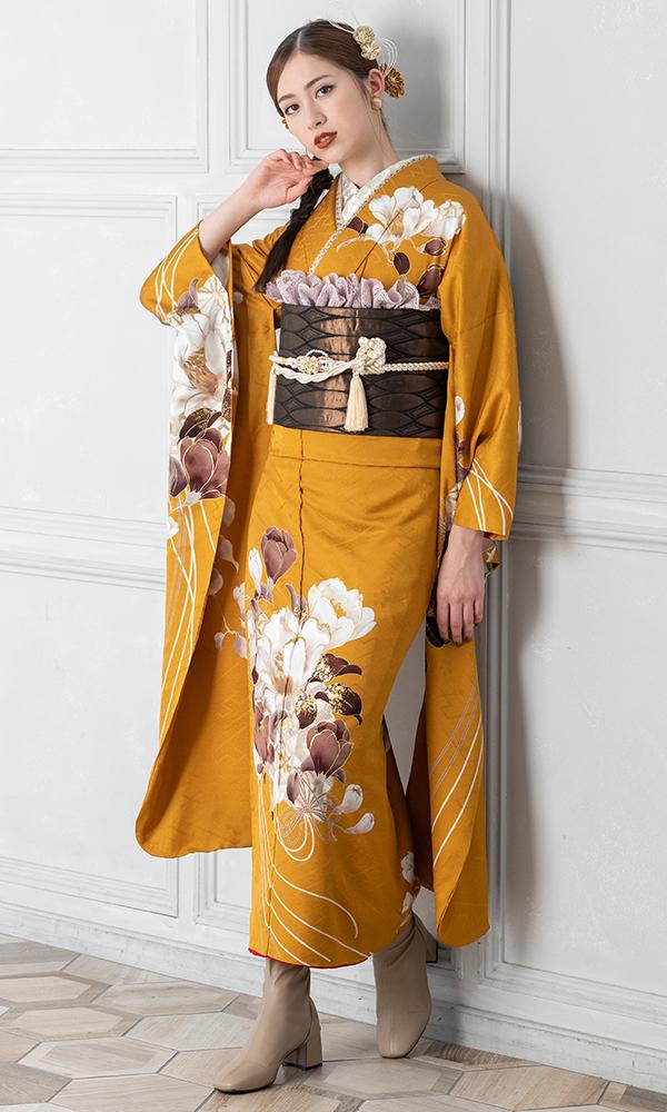 レトロ調のマスタードカラー｜振袖大好き 【菊京屋】振袖レンタル 成人
