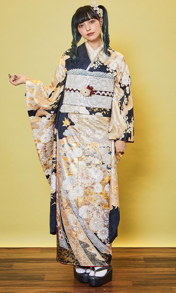 桂由美 紺色金彩古典振袖｜伝統古典 【菊京屋】振袖レンタル 成人式