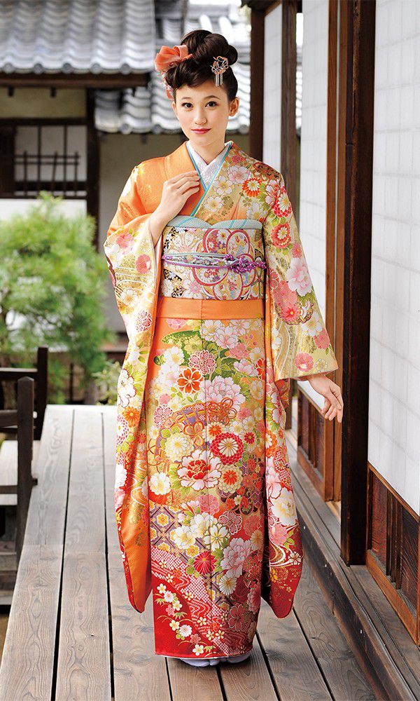 京友禅振袖・橙色・オレンジ┃かわいい古典【菊京屋】