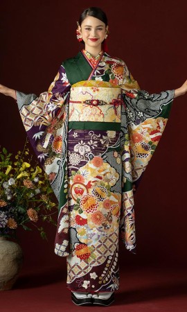光琳菊と道長取りに花紋様｜伝統古典 【菊京屋】振袖レンタル 成人式