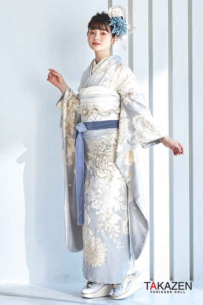 くすみカラー古典 水色(アイスブルー)/淡色/くすみブルー 牡丹柄 淡い