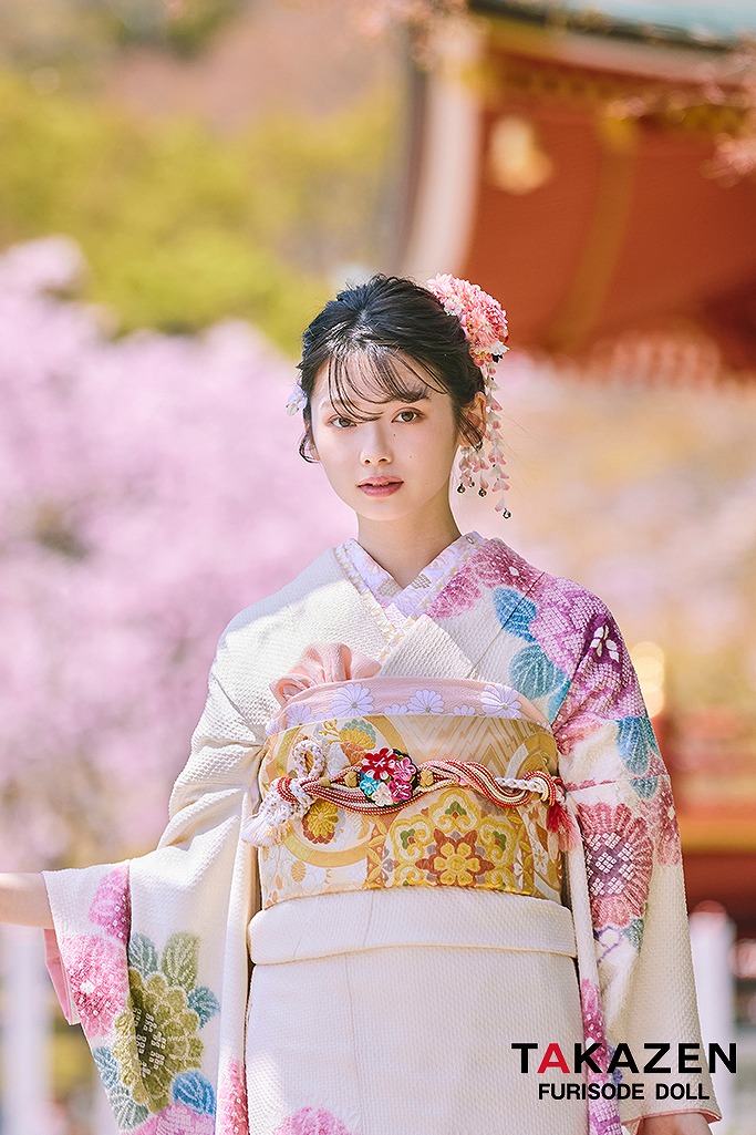 最上級“藤娘きぬたや” 白/ピンク 藤の花 総絞り振袖ネットレンタル