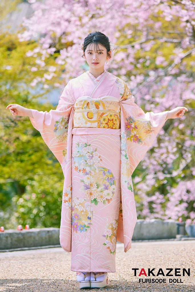 プレミアム古典 ピンク/淡い色 吉澤織物/最高級手描友禅 吉祥文様/流水