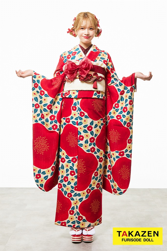 激安レトロポップ 赤 椿柄/総柄 派手可愛い 目立つ お洒落 今どき 統一