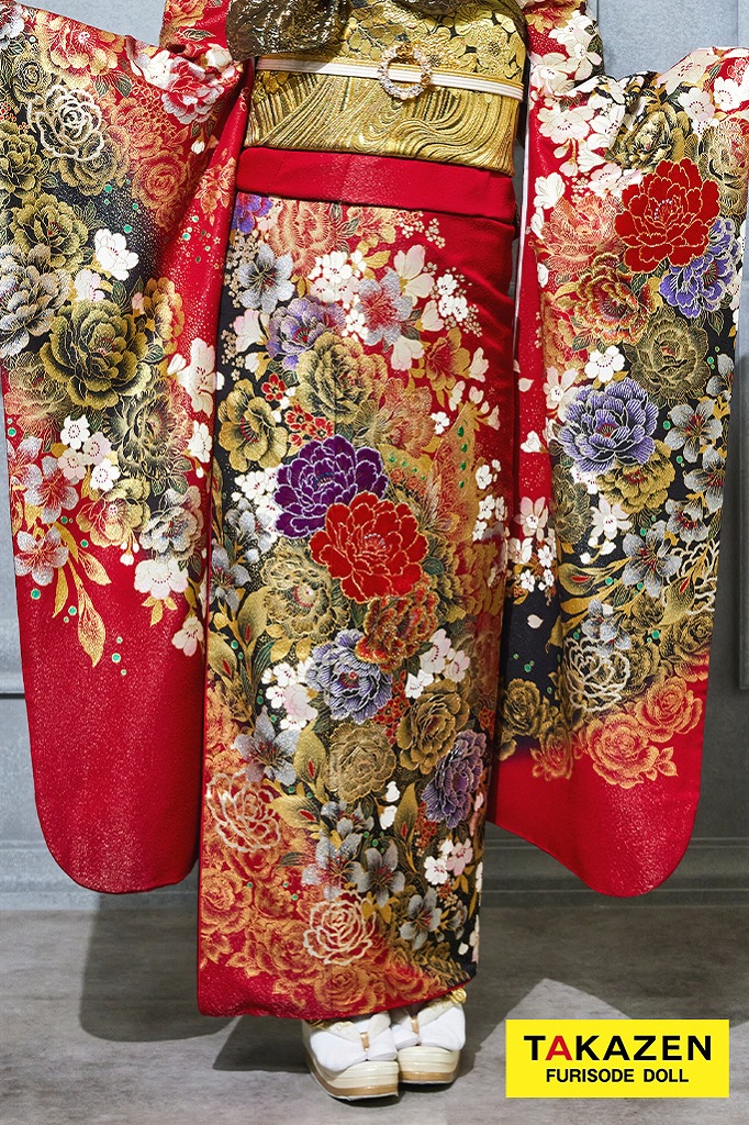 激安モード系 赤 牡丹柄 桂由美デザイン振袖 かっこいい セクシー 派手