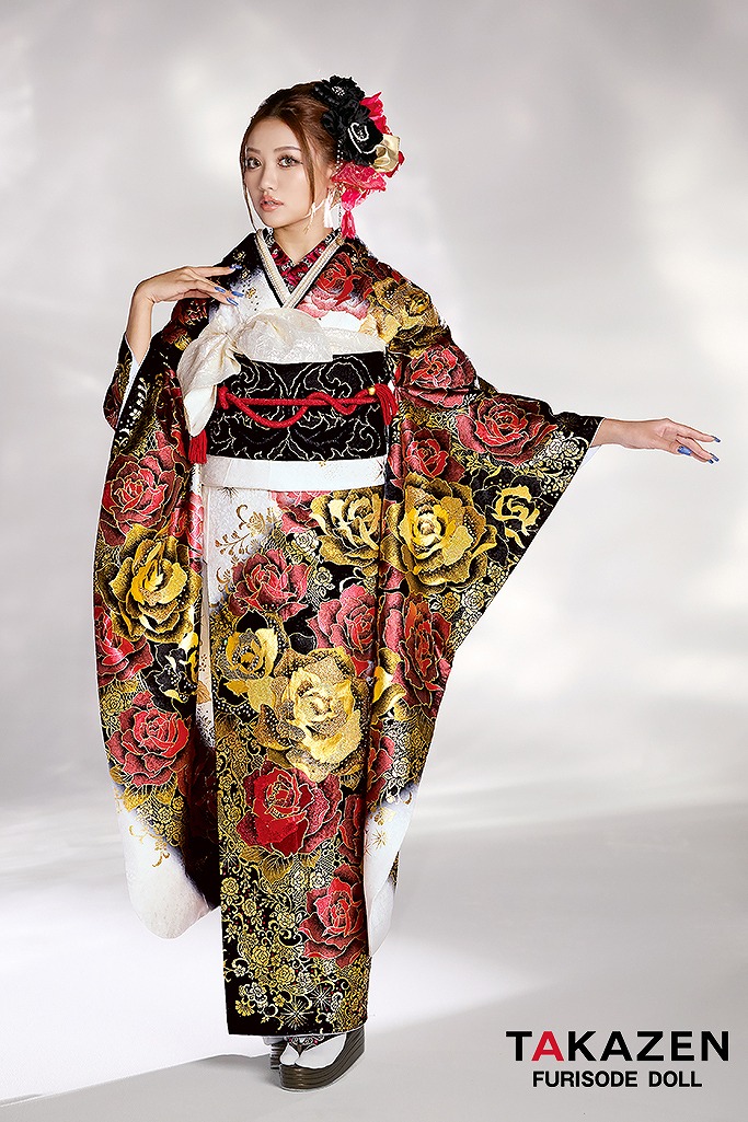 モード系 赤/黒/ゴールド(金色) 薔薇柄 ゴージャス 派手 華やか ギャル