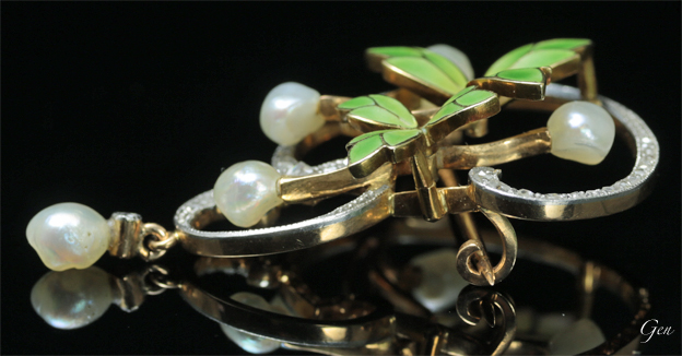 アールヌーボー プリカジュール・エナメル ブローチ アンティーク