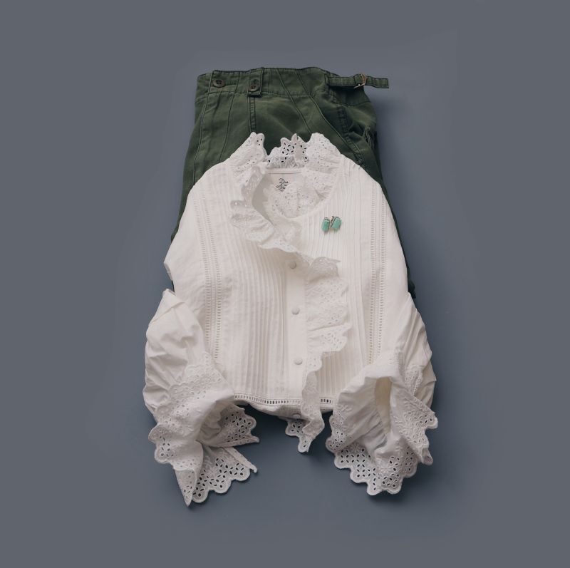 Dot and Stripes CHILD WOMAN ブロード レースピンタックブラウス