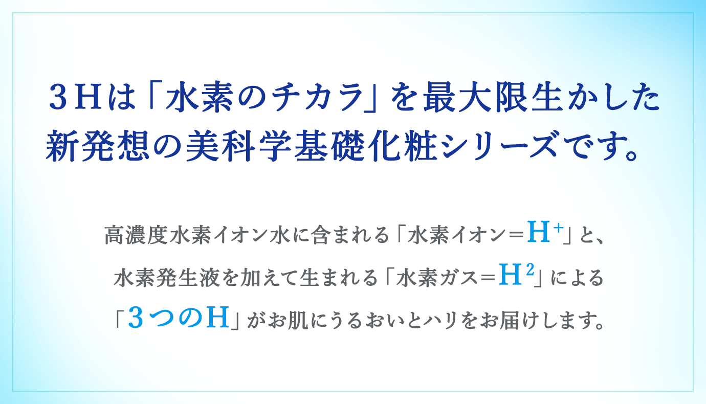 3Hは「水素のチカラ」を最大限生かした新発想の美科学基礎化粧シリーズ