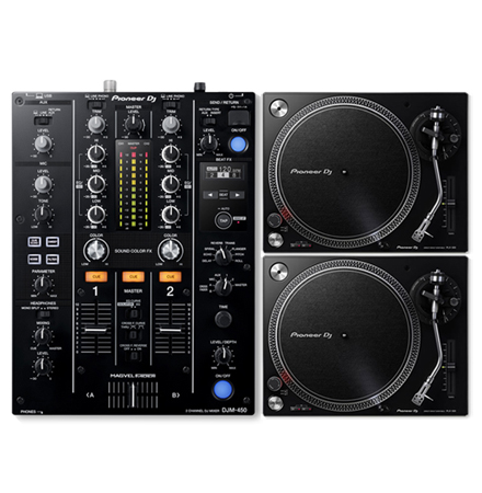 Pioneer DJM-450 Mixer, 2 Pioneer PLX-500 (Black) Package